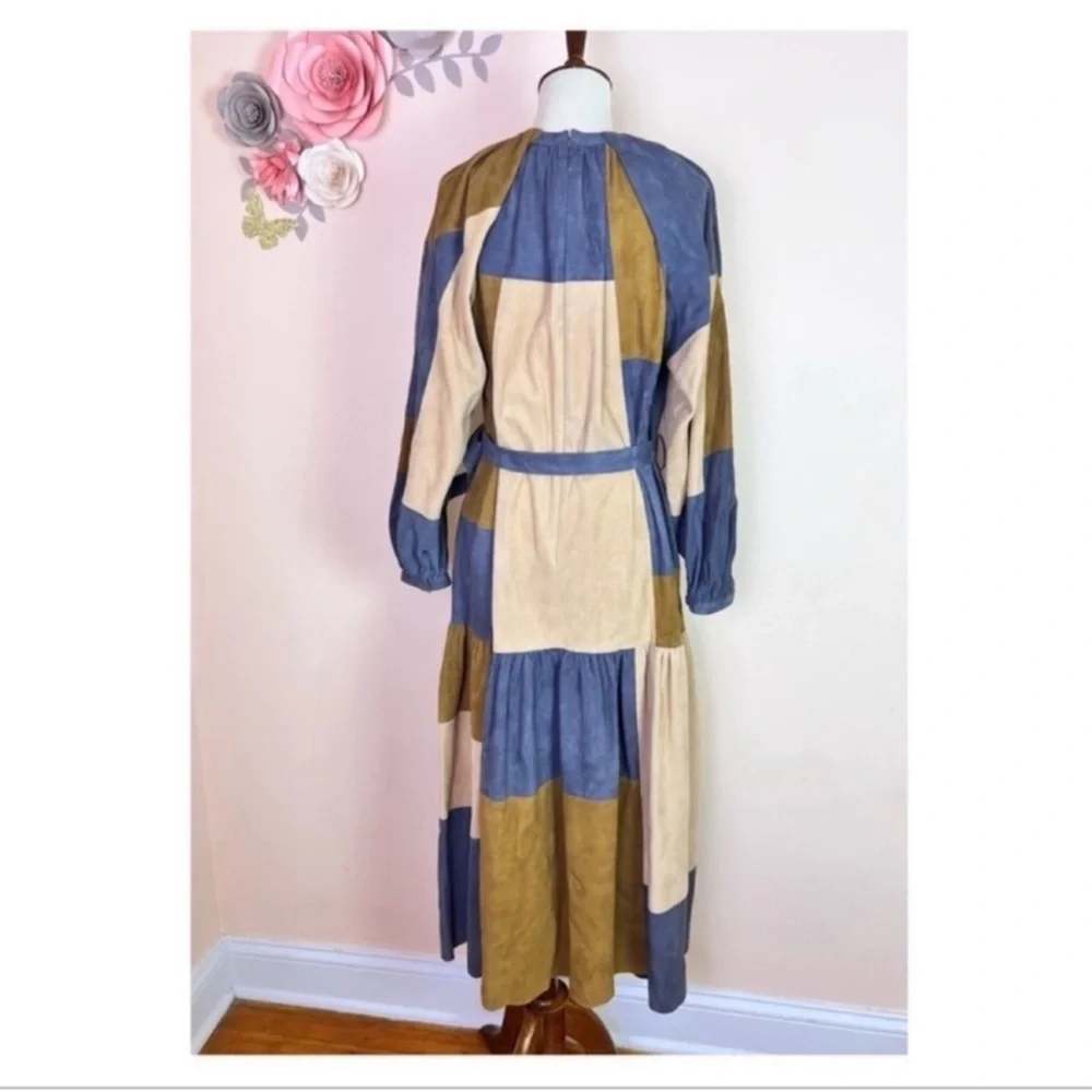 New! Rare ULLA JOHNSON Bernadine Patchwork Lambskin Suede Leather Midi Dress - Picture 8 of 12